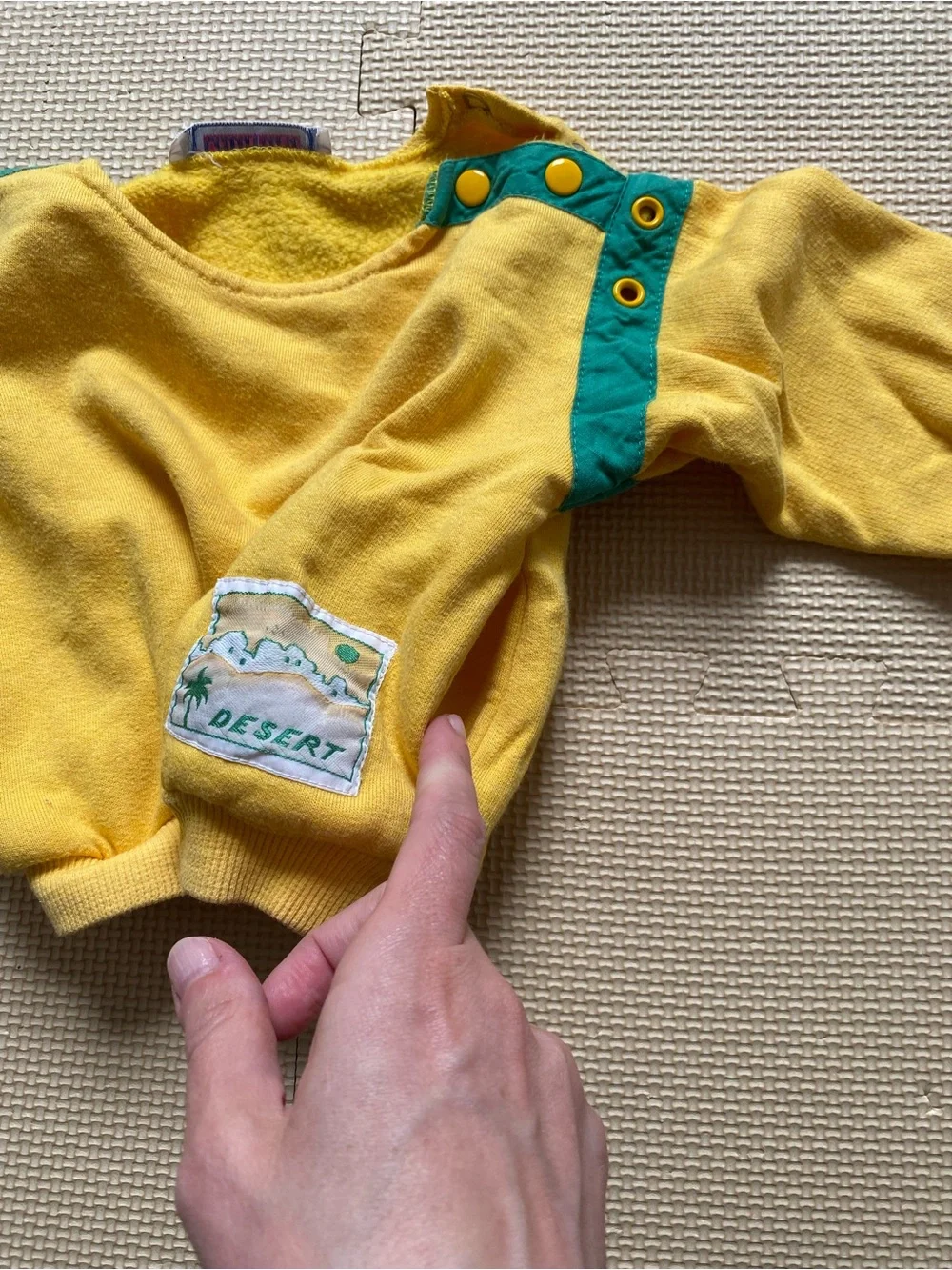 Vintage Catimini Yellow Two-Piece Baby Outfit with Teal Trim Size 2T